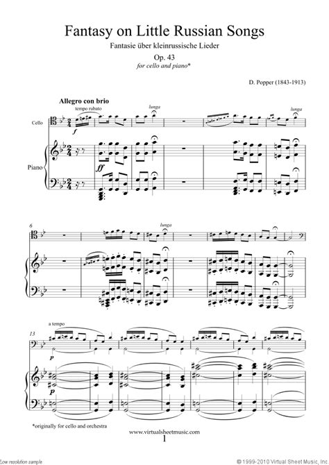Fantasy On Little Russian Songs For Violoncello And Orchestra (cello/piano Reduction)